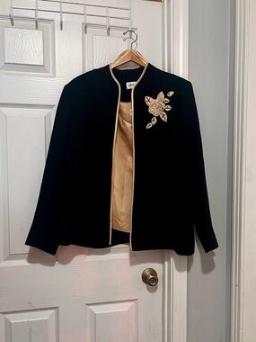 Studio I Black Jacket with Gold Trim & Floral Appliqué